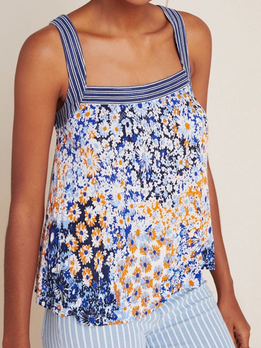 Maeve Anthropologie Caryn Floral Square Neck Tank Top Small Cottagecore